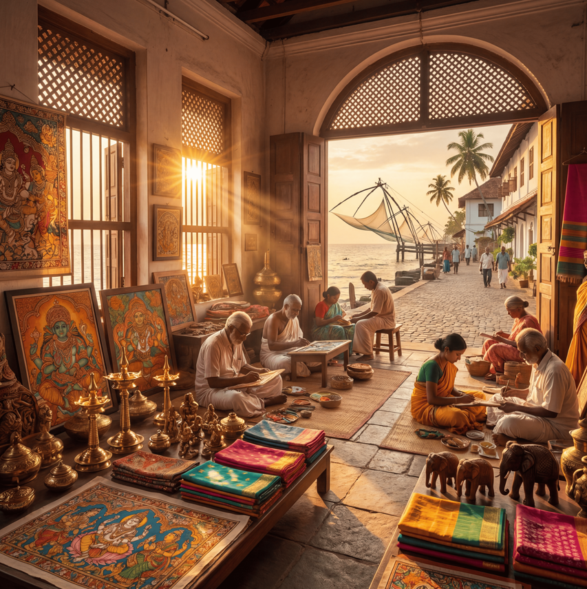 Art and craft in Kochi showcased through traditional artisans working by the waterfront