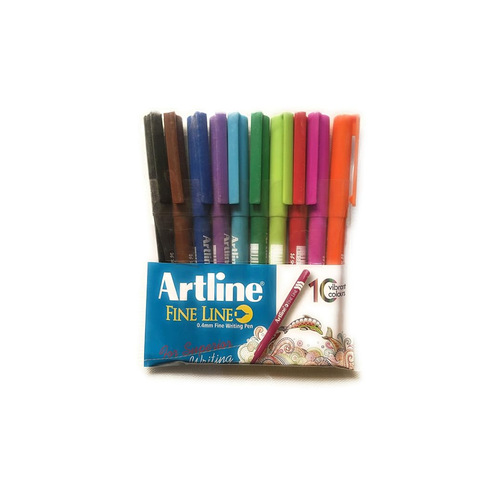 Artline Fine Line Fine Writing Pen, Set Of 10 Vibrant Colors
