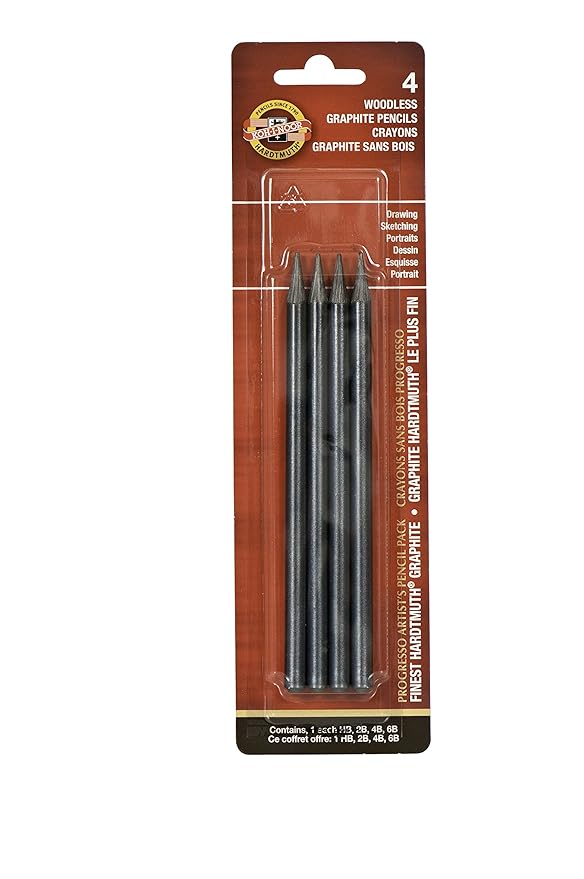 Koh-i-noor Progresso Graphite Pencil Set – 4H, 2B, 4B, 6B | Woodless Art Pencils