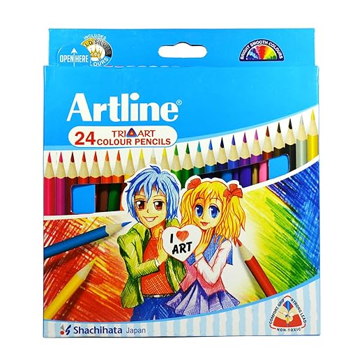 ARTLINE Tri Grip Color Pencil Set – 24 assorted vibrant colors in triangular ergonomic design