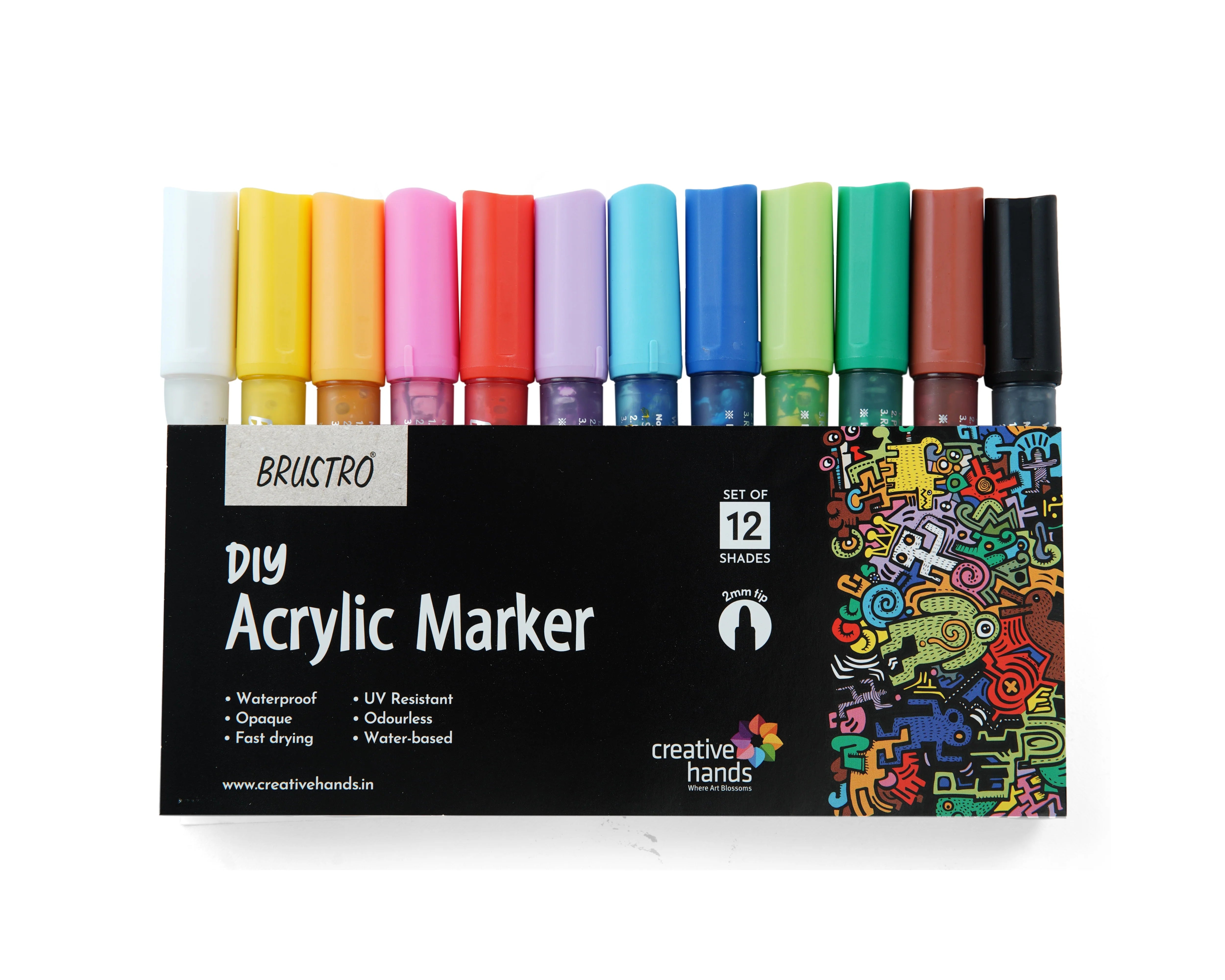 BRUSTRO DIY Acrylic Marker Set of 12 – Vibrant Colors for Art & Craft