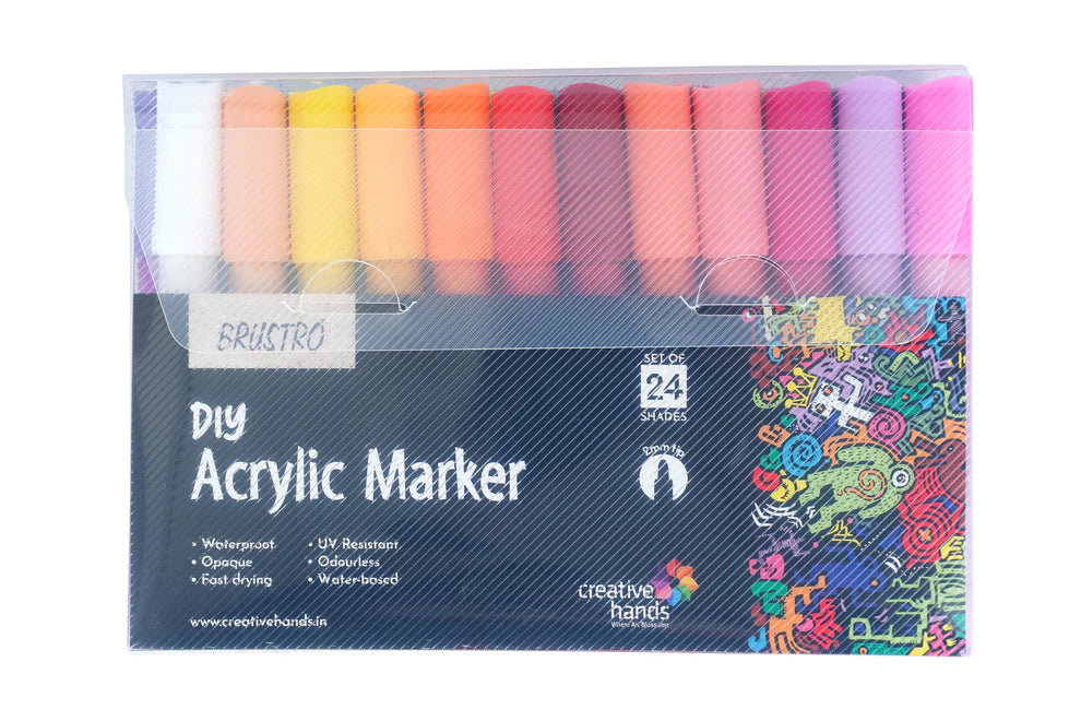 Brustro DIY Acrylic Marker Set of 24 | Multi-Surface Paint Markers for Art & Craft