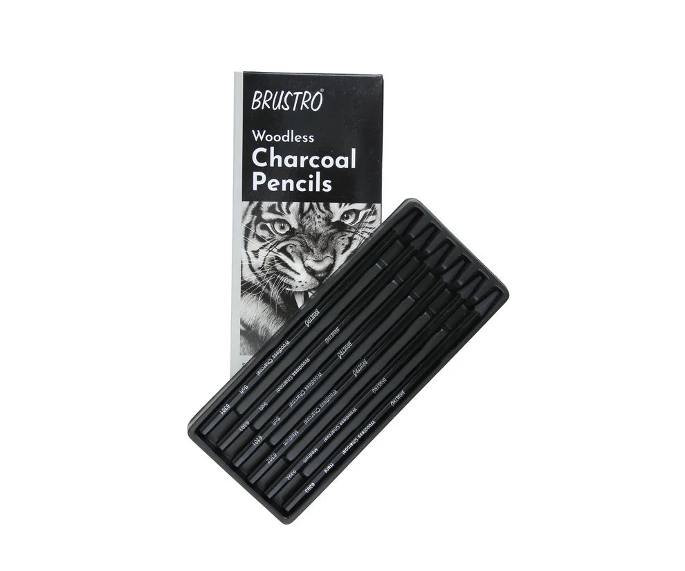 BRUSTRO WOODLESS CHARCOAL PENCILS-SET OF-6