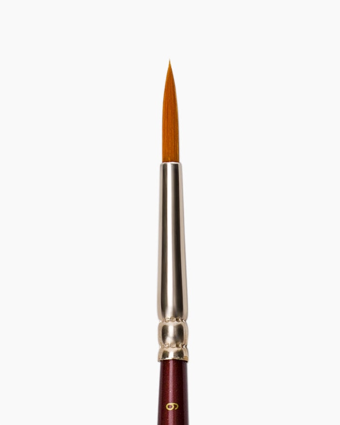 Paintbrush with a red handle and silver ferrule