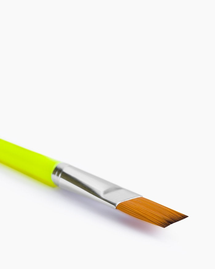 Paintbrush with yellow handle and brown bristles