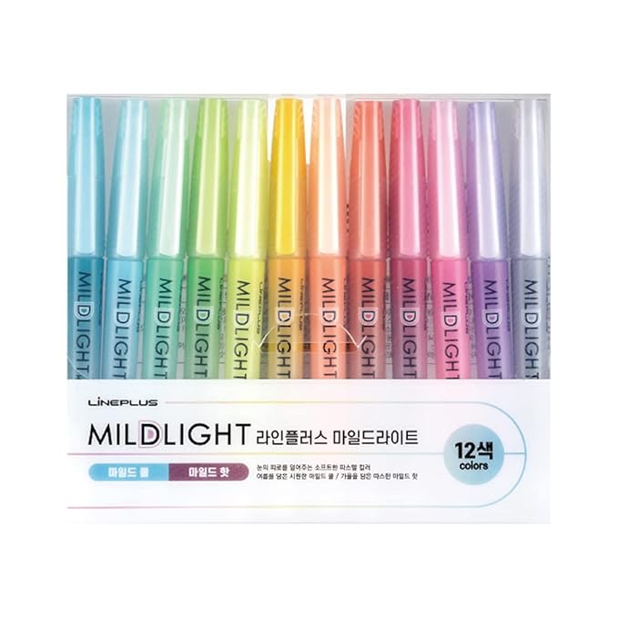 LINEPLUS Mildlight Highlighter Set – 12pcs Hot & Cool
