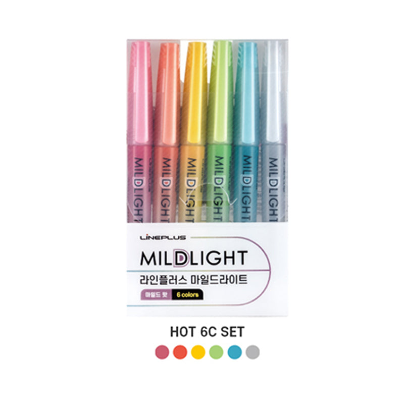 LINEPLUS Mildlight Highlighters – 6pcs Mild Hot Set