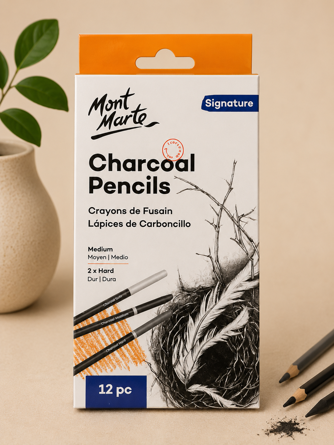 MONT MARTE charcoal pencils 12PCS set for sketching, shading, and professional drawing