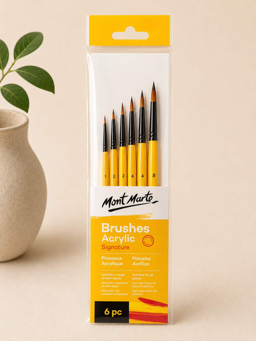 Artist quality acrylic paint brush set by Mont Marte with six brushes
