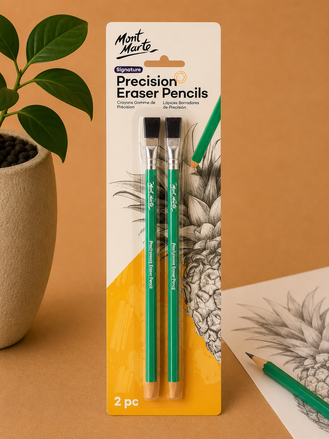 Mont Marte eraser pencil with brush 2 piece set for sketching and drawing