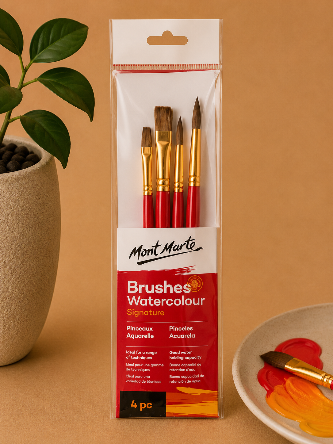 Mont Marte watercolour brushes 4 piece set for painting and fine art