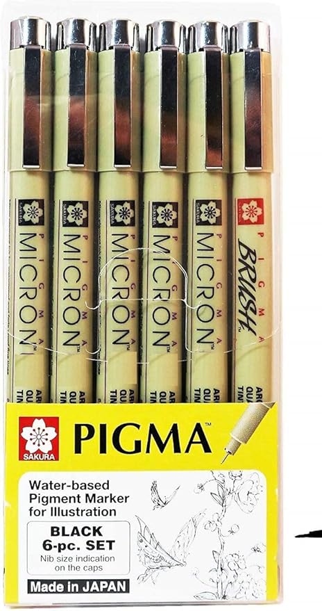PIGMA MICRON BLACK PEN SET OF-6