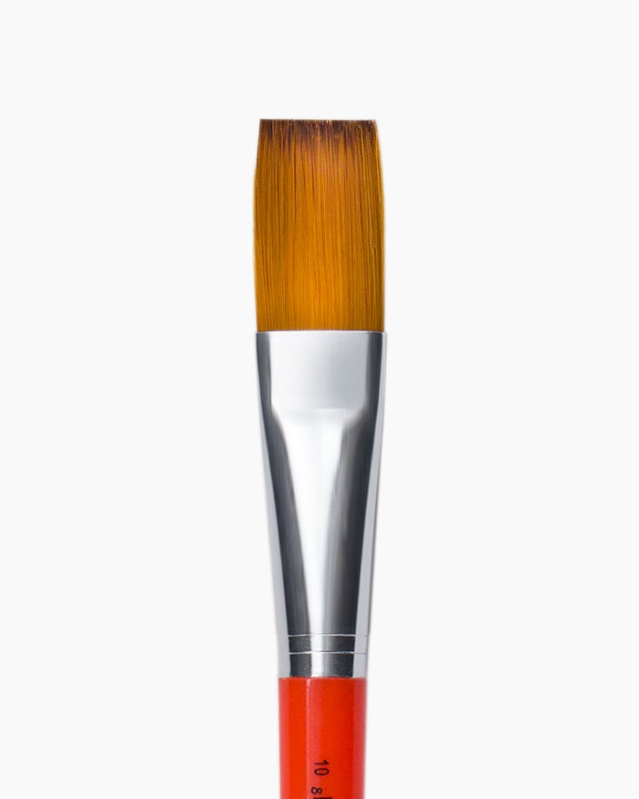 Paintbrush with orange bristles and red handle