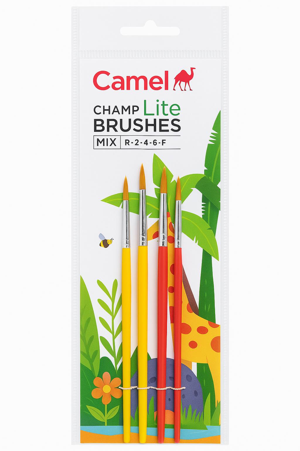 Camel Champ Lite Brushes — Set of 4 Premium Synthetic Brushes for Acrylic, Watercolour & Oil Painting