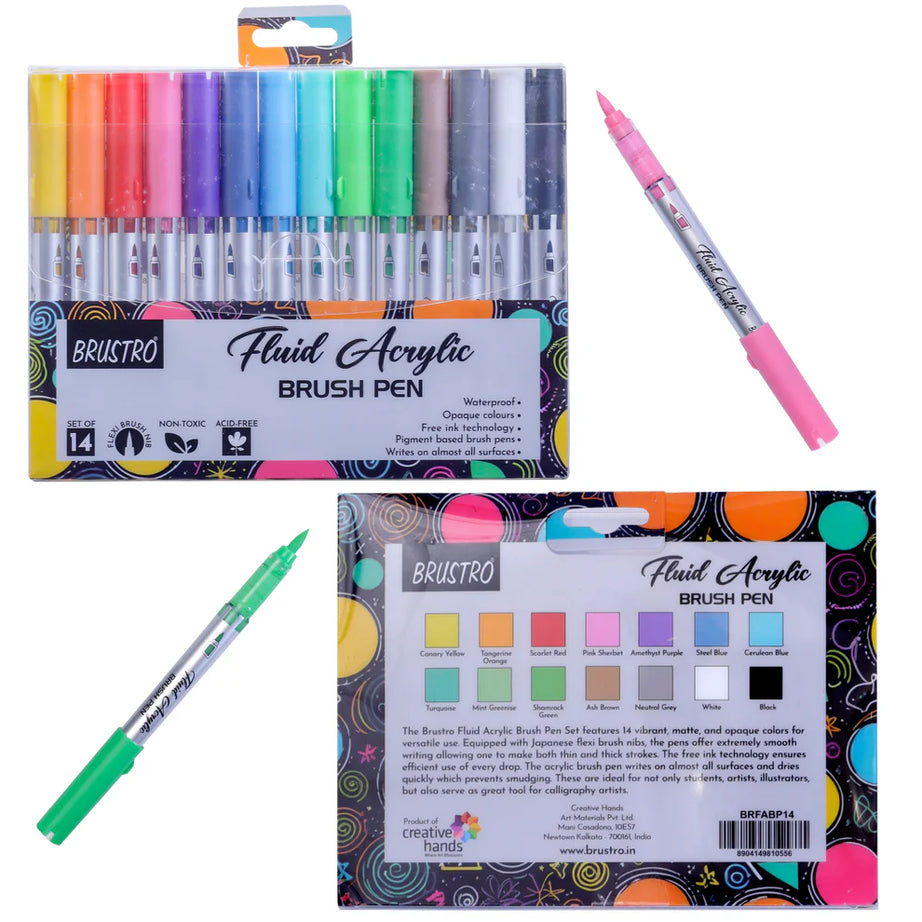 14 color acrylic brush marker set with vibrant ink