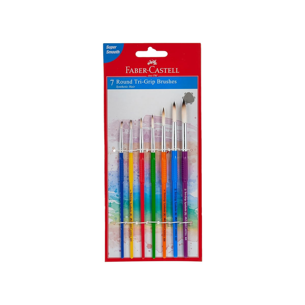 Faber Castell Tri Grip Brush - Round, Assorted Pack Of 7
