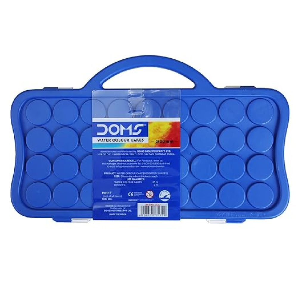 Doms Aqua Water Colour Cake set with 36 assorted vibrant shades in a compact plastic case