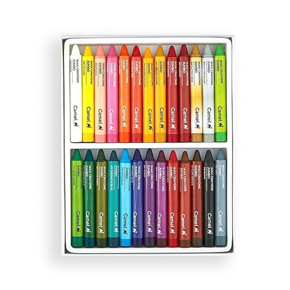 Camel Wax Crayons Assorted pack of 26 shades, Jumbo