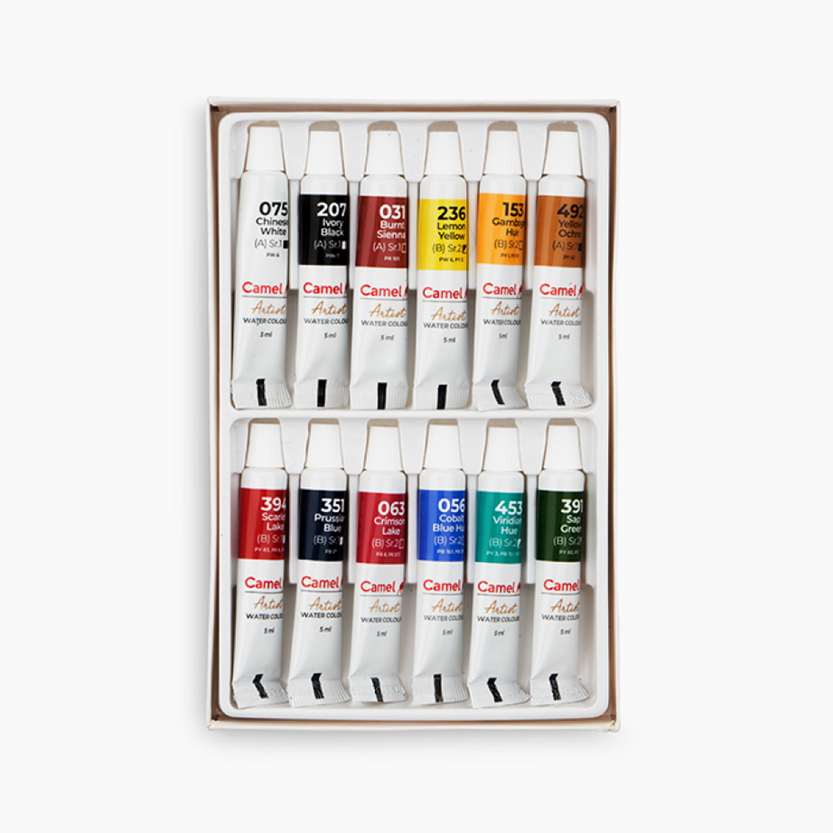 Camel Artist Water Colours Assorted pack of tubes, 12 shades in 5 ml