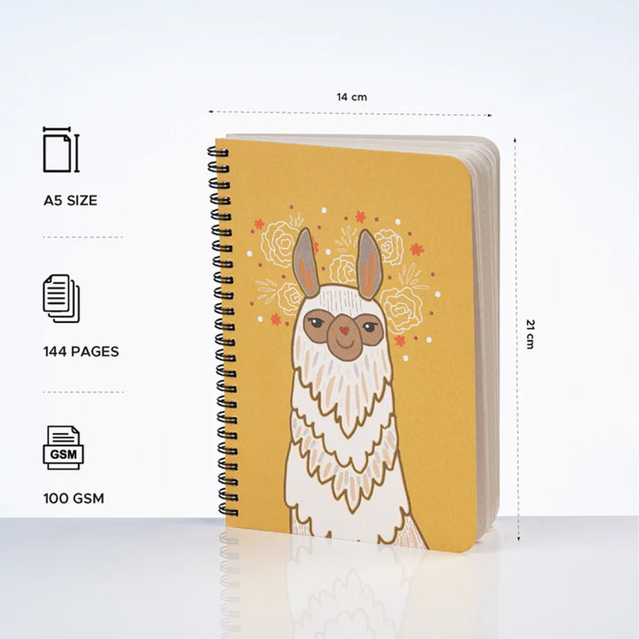 Llama-Spiral Notebook(100 GSM/144 Pages/A5 Plain/Sketchbook)