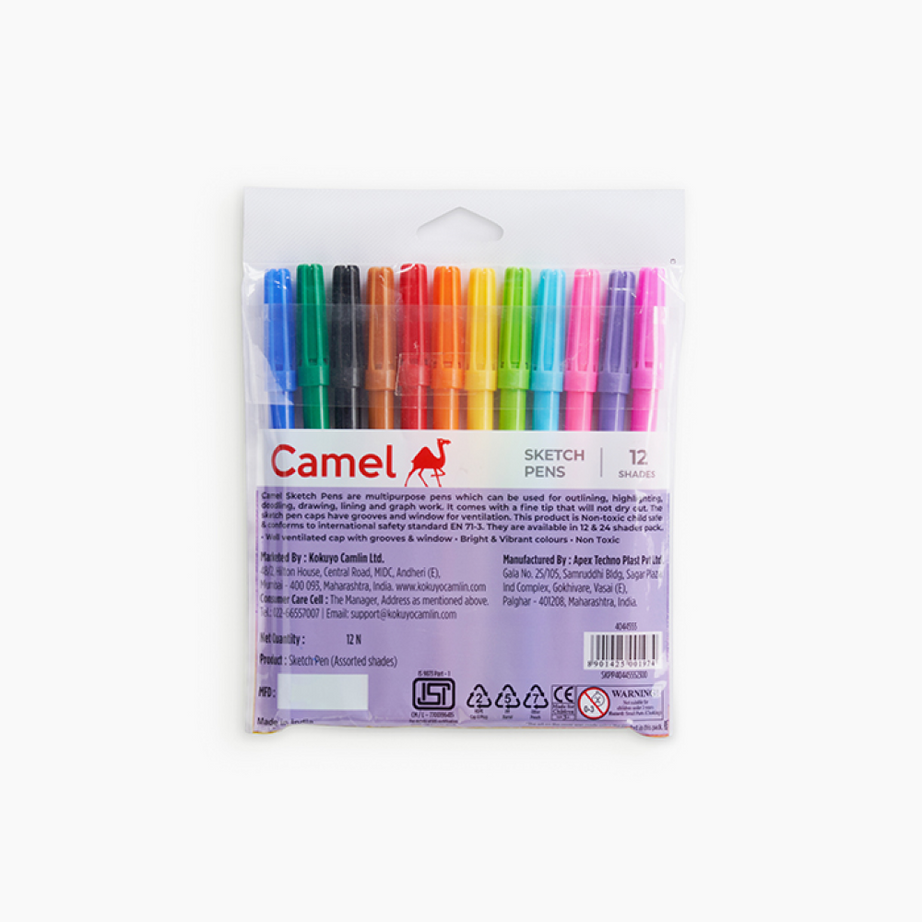 Camel Sketch Pens Assorted pack of 12 shades, Full size