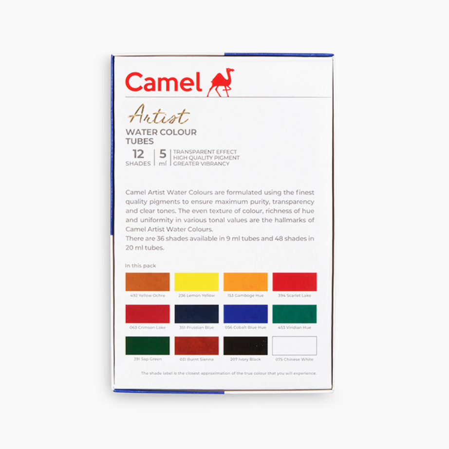 Camel Artist Water Colours Assorted pack of tubes, 12 shades in 5 ml