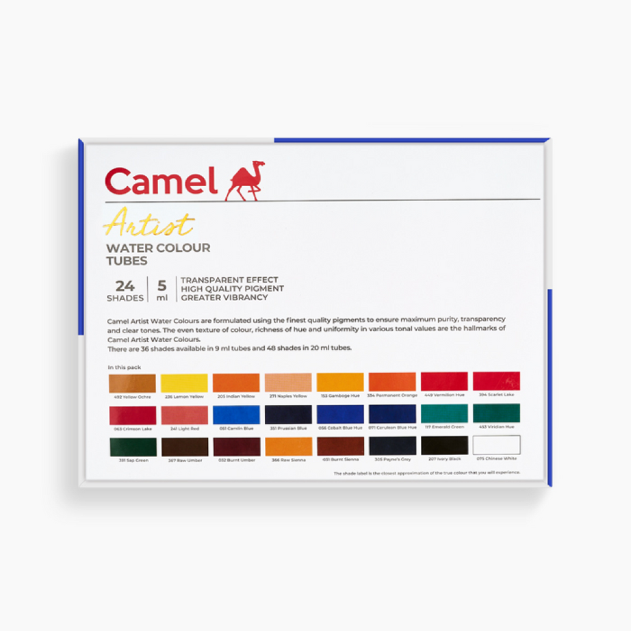 Camel Artist  Water Colours Assorted pack of tubes, 24 shades in 5 ml