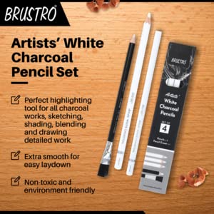 BRUSTRO ARTIST WHITE CHARCOAL PENCILS-SET OF-4