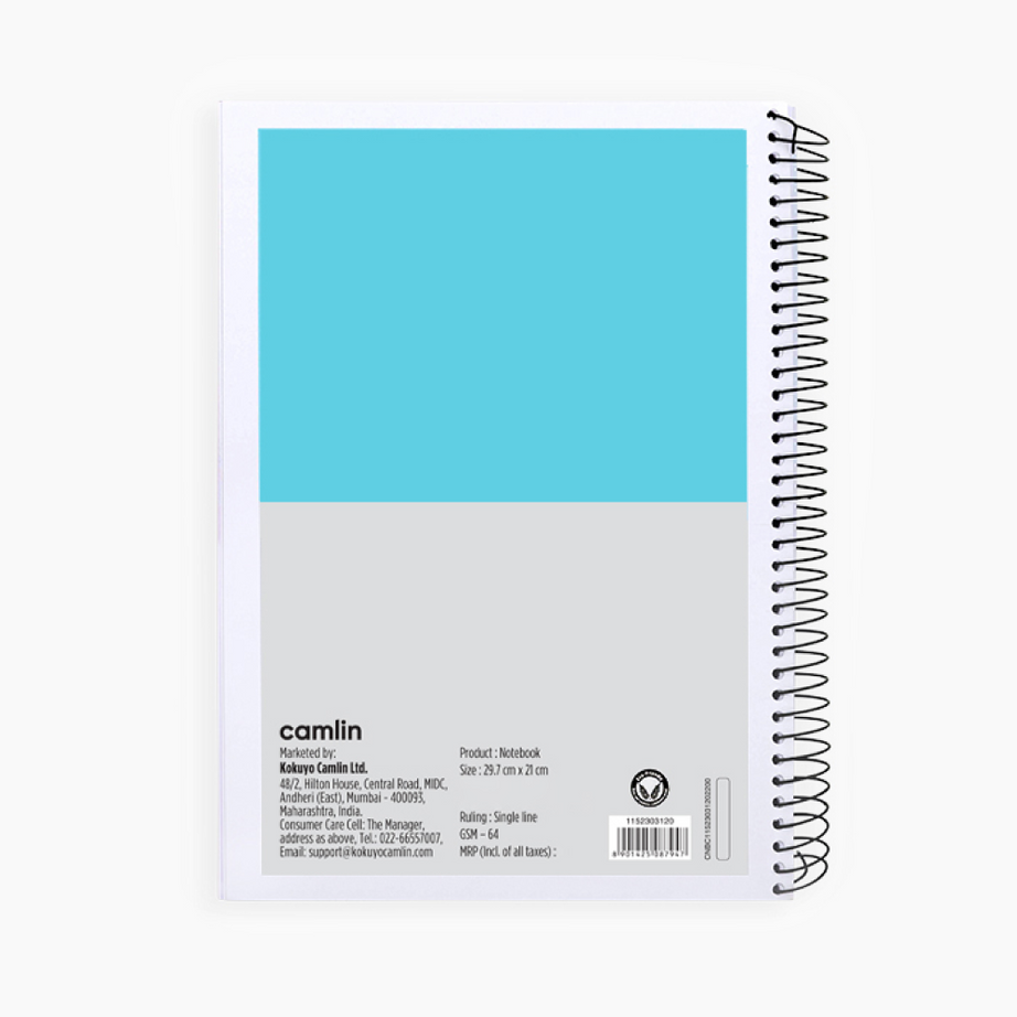 Camlin Premio A4 Notebook - Single Line Ruling Single notebook, 300 pages with spiral binding