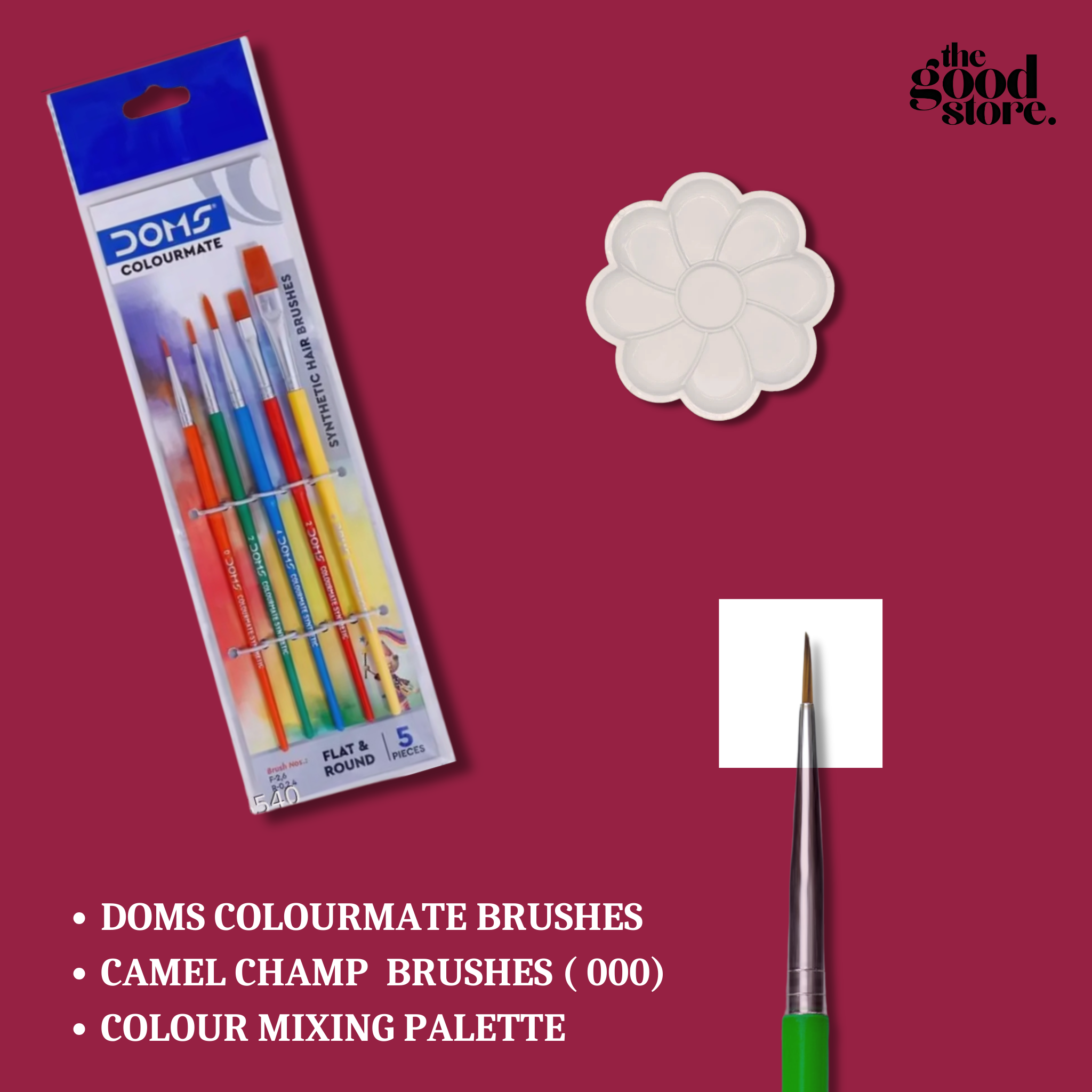 water Colouring Kit / Watercolor Book A3 / Camel Artist Watercolor Tubes (12 Shades, 9ml )  / Camel Champ Brushes /  DOMS Colourmate Brushes / Colour Mixing Palette