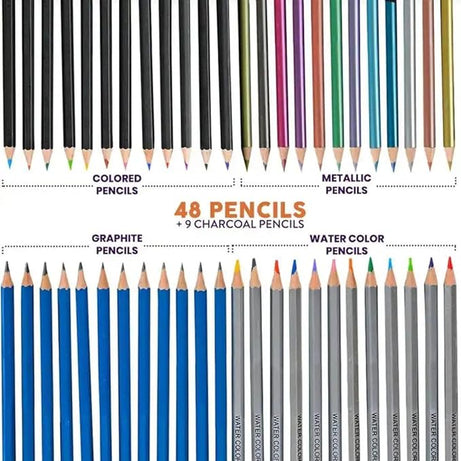 Artnery 75-Piece Sketch Kit | Graphite, Charcoal & Metallic Pencils