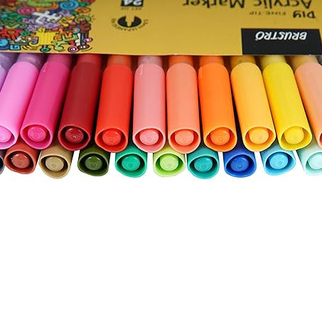 Brustro Acrylic DIY Fine Tip Marker Set of 24 | Multi-Surface Paint Markers for Art & Craft