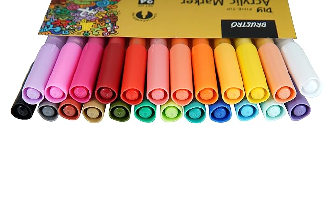 Brustro Acrylic DIY Fine Tip Marker Set of 24 | Multi-Surface Paint Markers for Art & Craft