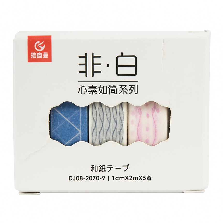 Basic Printed Washi Tape  5pc Set