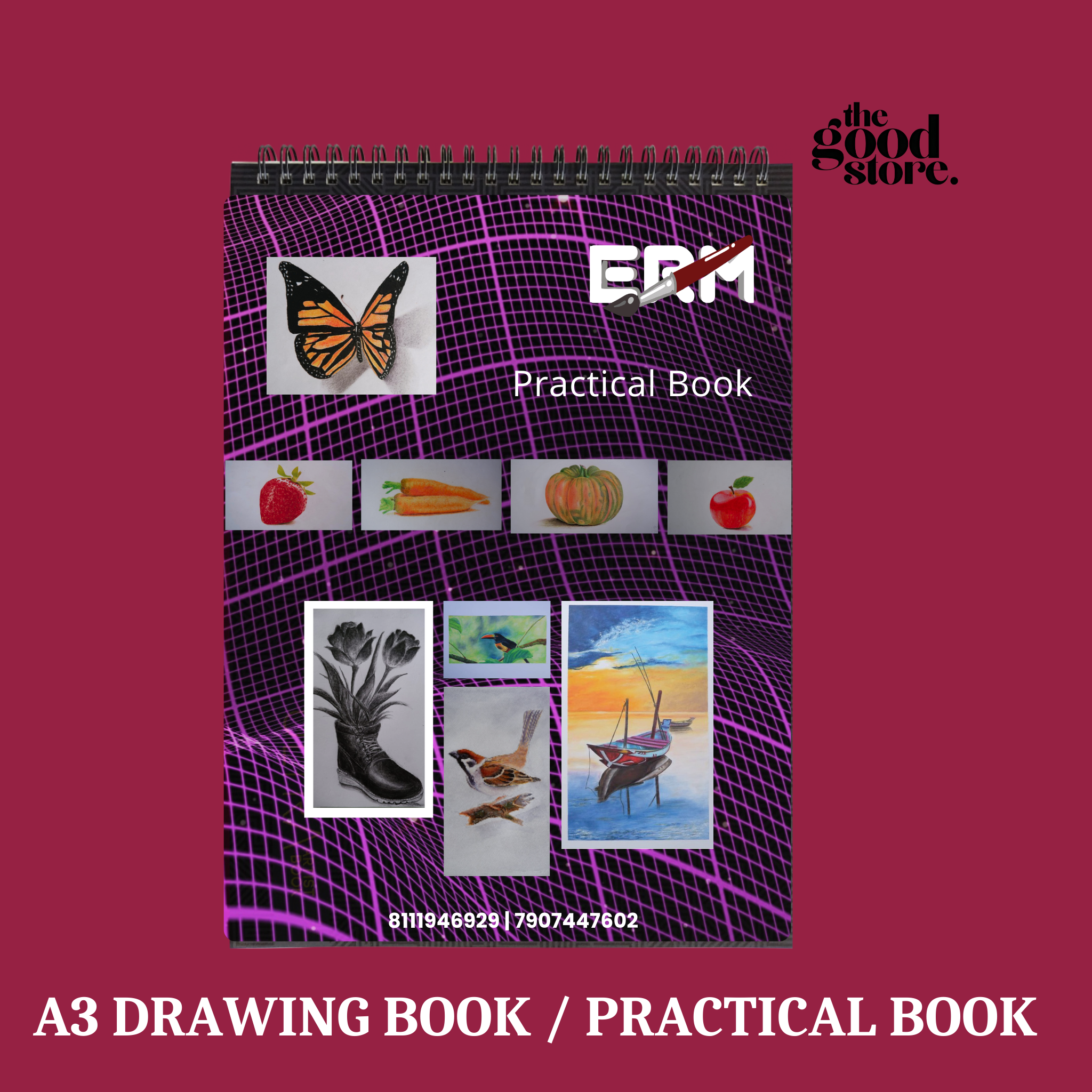 DRAWING AND  COLOURING KIT  / A3 BOOK / Color Pencil 24 Shades / Sketch Pencil-10B, 8B /  Gel Pen-Black