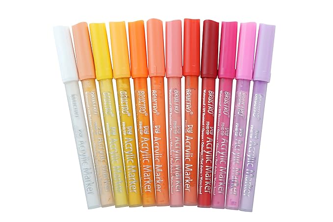 Brustro Acrylic DIY Fine Tip Marker Set of 24 | Multi-Surface Paint Markers for Art & Craft