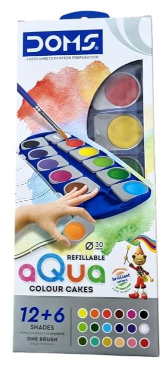 DOMS Aqua Colour Cakes packaging with watercolor palette and brush