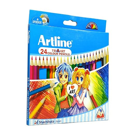 Top view of ARTLINE Tri Grip colored pencil pack – 24 bright shades for art and school use