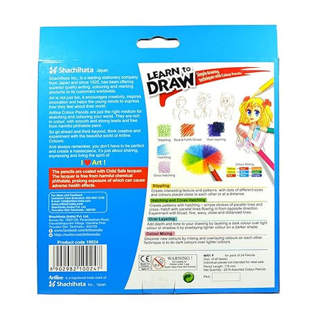 Colorful ARTLINE Tri Grip pencils neatly arranged in a 24-shade set for creative drawing