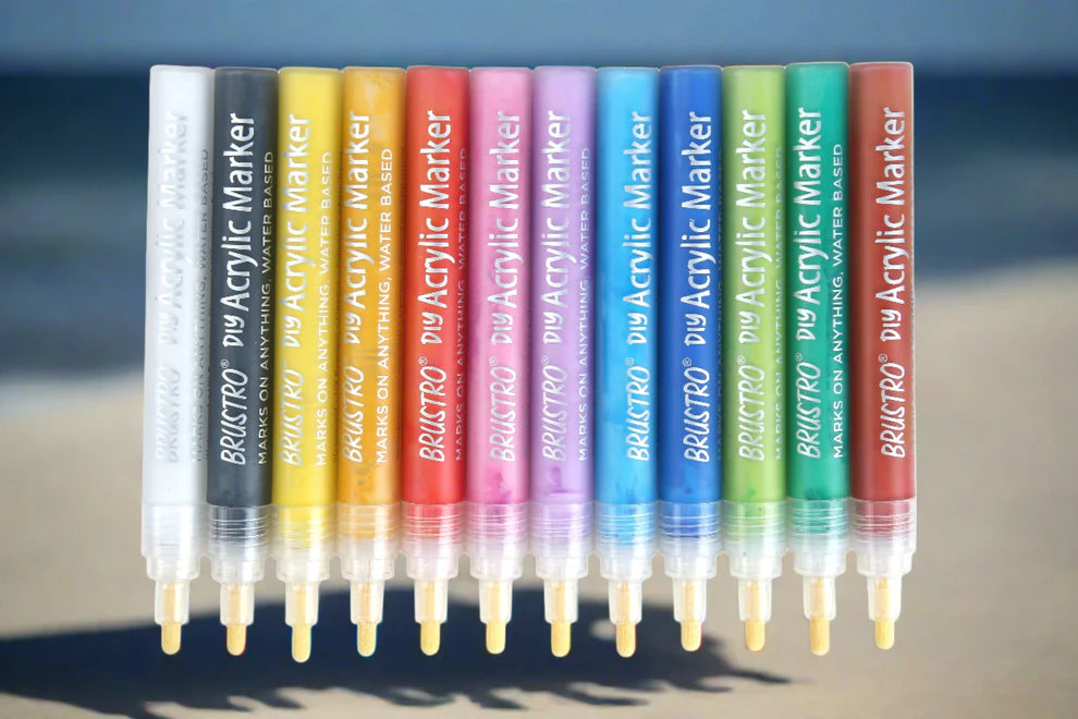 BRUSTRO DIY Acrylic Marker Set of 12 – Vibrant Colors for Art & Craft