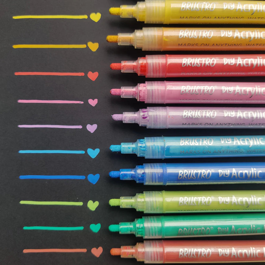 BRUSTRO DIY Acrylic Marker Set of 12 – Vibrant Colors for Art & Craft