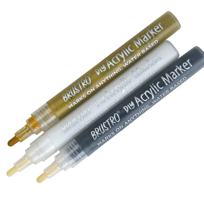 Brustro DIY Acrylic Marker Set of 3 | Multi-Surface Paint Markers for Art & Craft
