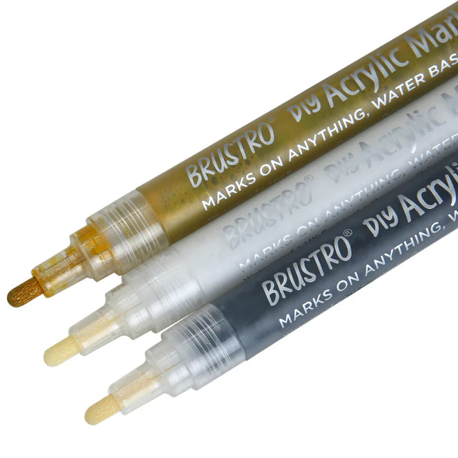 Brustro DIY Acrylic Marker Set of 3 | Multi-Surface Paint Markers for Art & Craft