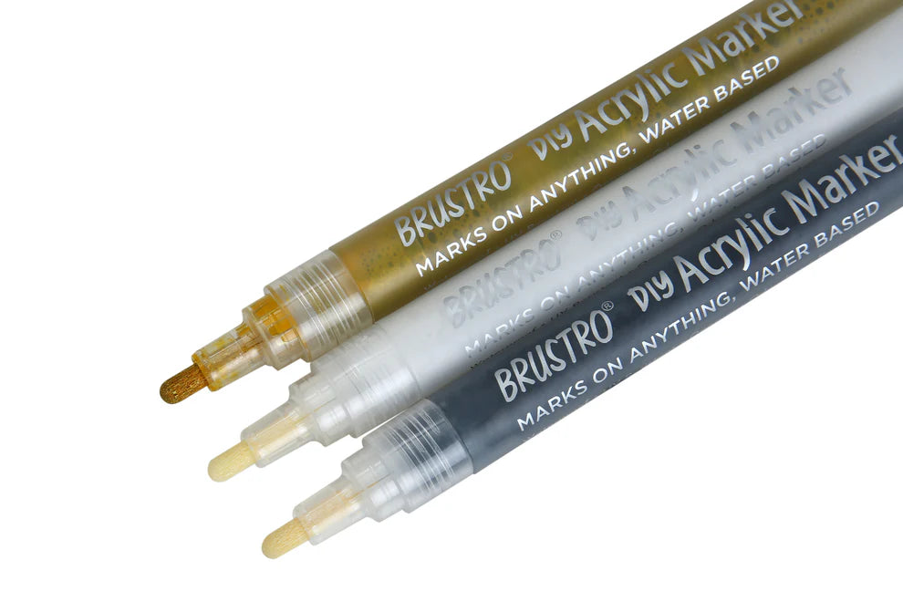 Brustro DIY Acrylic Marker Set of 3 | Multi-Surface Paint Markers for Art & Craft