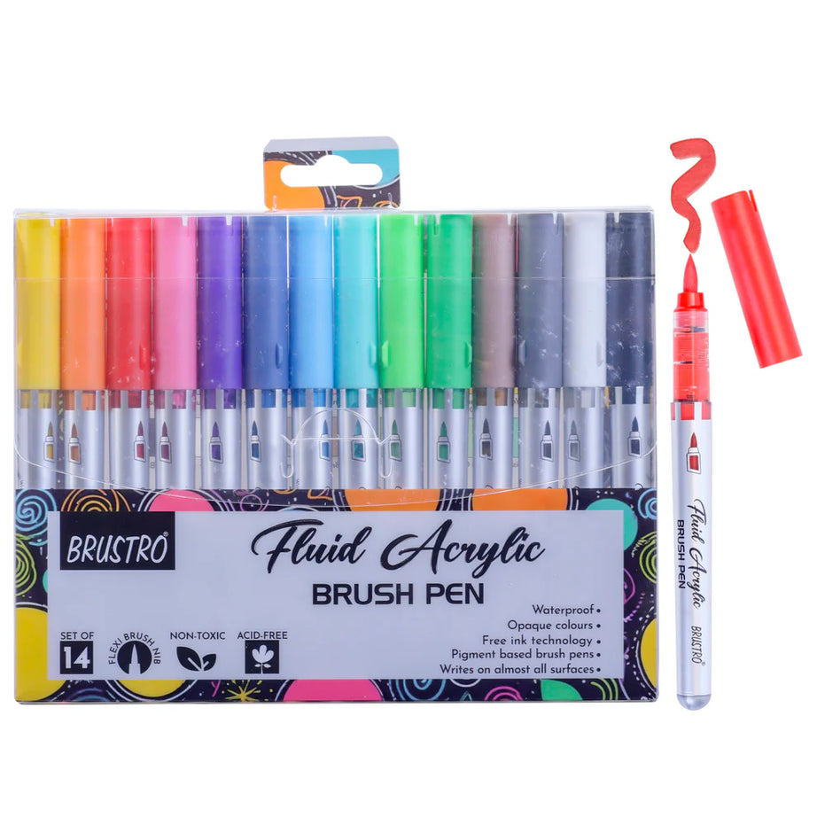 BRUSTRO FLUID ACRYLIC BRUSH PEN SET OF 14