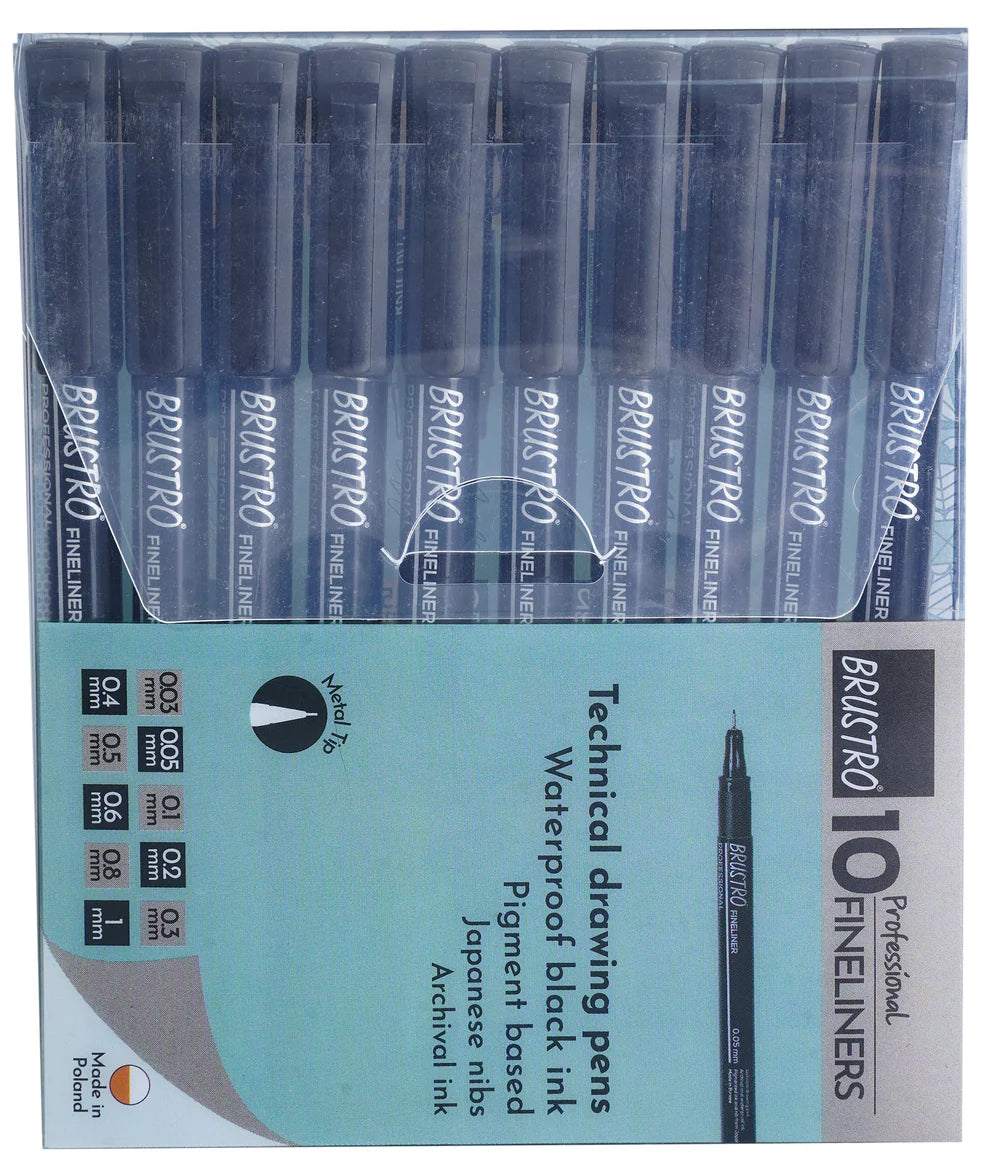 BRUSTRO PROFESSIONAL FINELINERS-SET OF 10