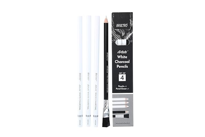 BRUSTRO ARTIST WHITE CHARCOAL PENCILS-SET OF-4