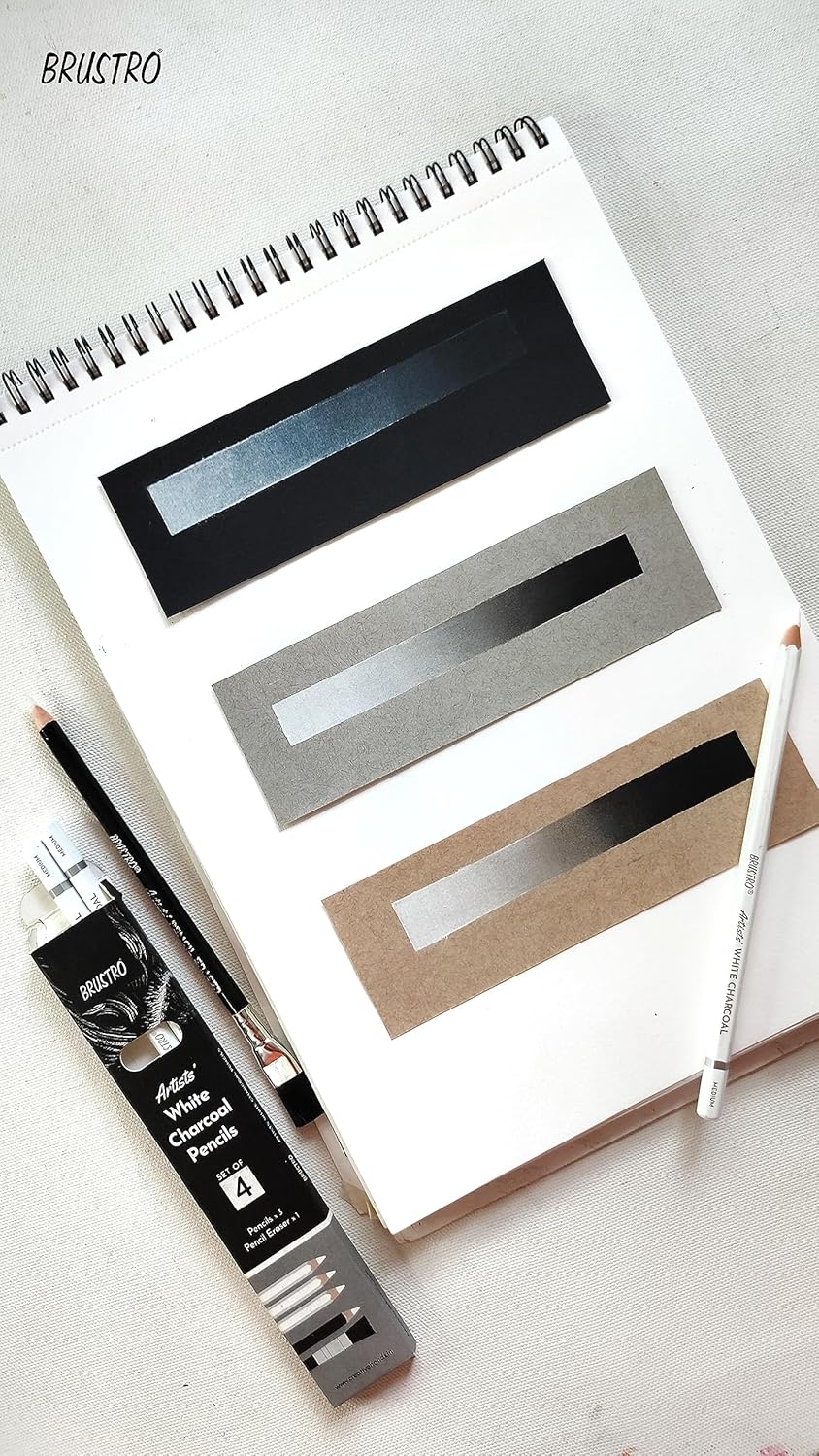 BRUSTRO ARTIST WHITE CHARCOAL PENCILS-SET OF-4