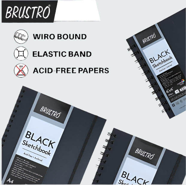 BRUSTRO BLACK SKETCH BOOK-6X6