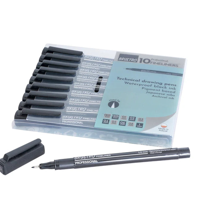 BRUSTRO PROFESSIONAL FINELINERS-SET OF 10